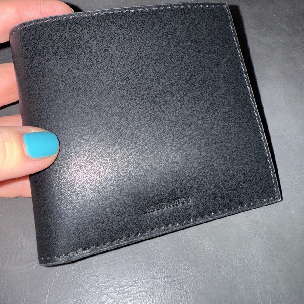 ALL SAINTS Men's Black Leather Bi-Fold Wallet - Brand Unspecified